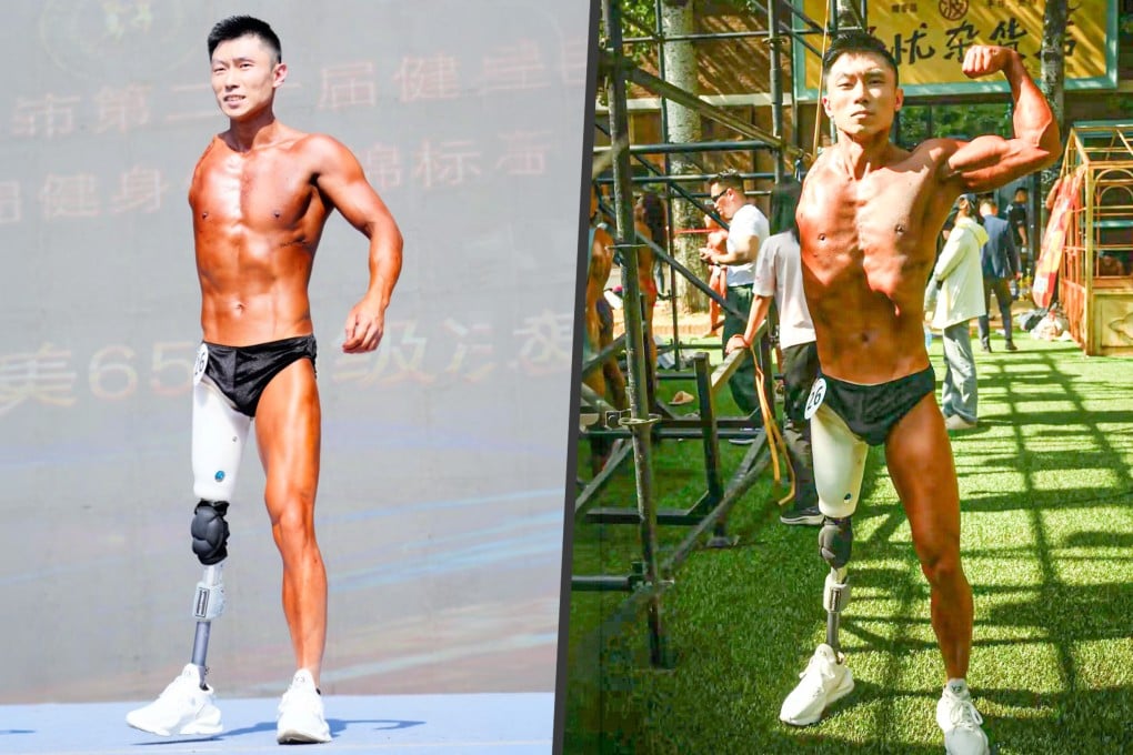 A Chinese man who lost a leg and an arm inspires many by competing in bodybuilding, earning massive admiration. Photo: SCMP composite/Douyin