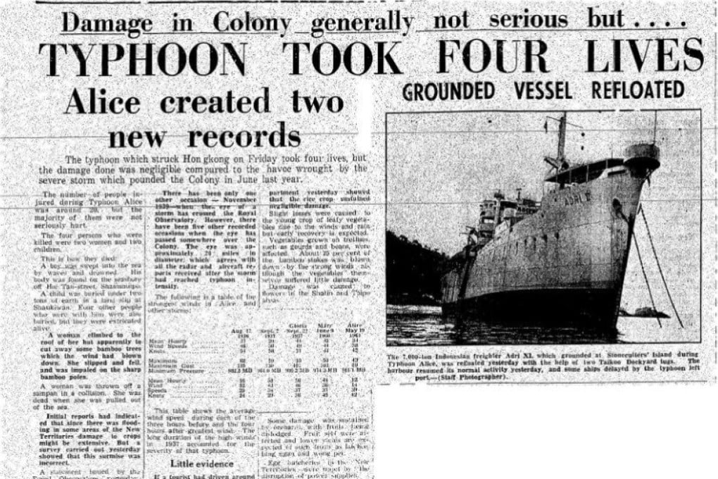 The paper edition of SCMP on May 21, 1961, two days after Typhoon Alice hit Hong Kong. Photo: SCMP