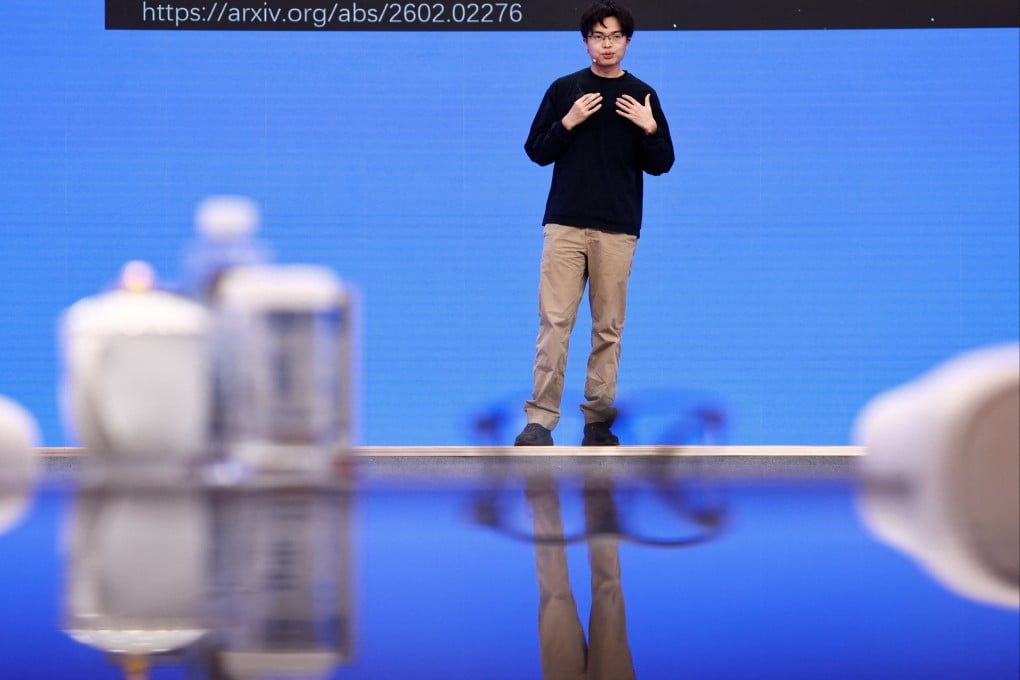 Founder of Moonshot AI Yang Zhilin speaks at the 2026 Zhongguancun Forum in Beijing on March 25. Photo: Reuters