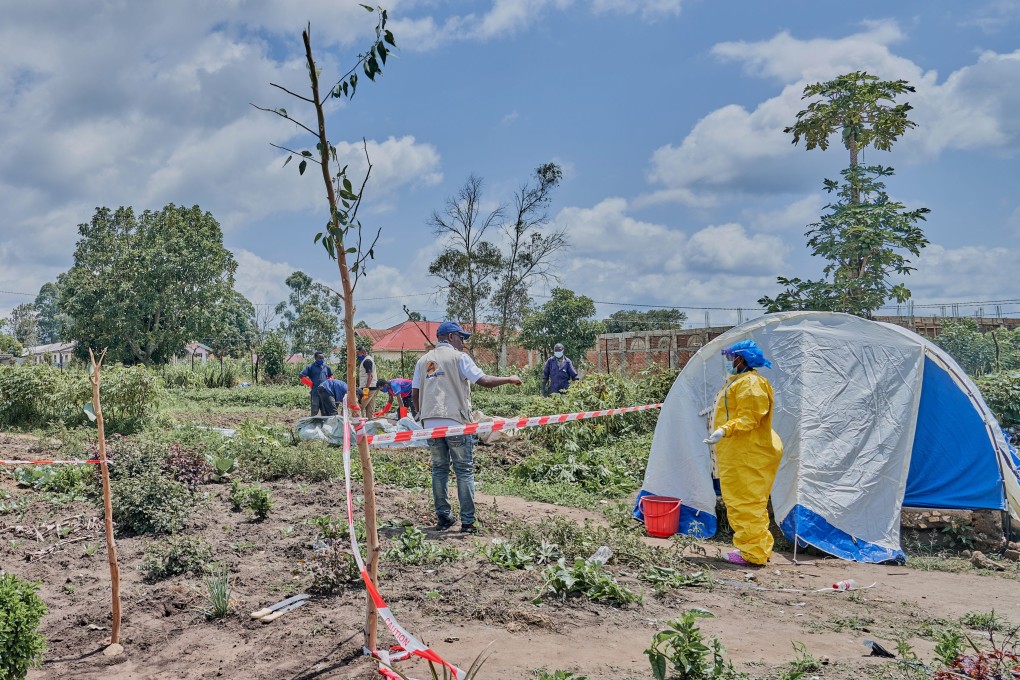 Aid workers set up an Ebola treatment centre in Bunia, DR Congo, on Tuesday. Photo: AP