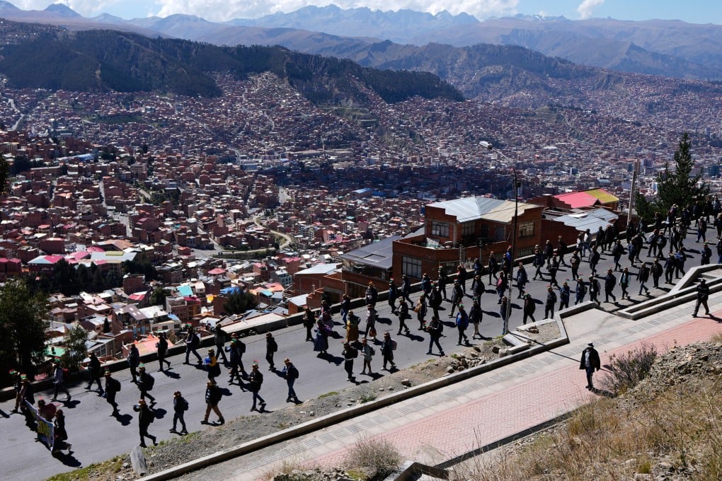 Artisanal miners march during a protest demanding access to expanded mining areas in La Paz, Bolivia, on Thursday. Photo: AP