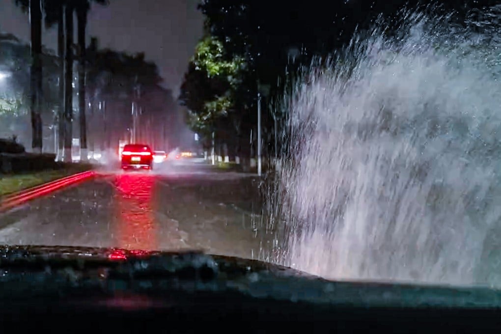 Dashcam footage of San Tin Highway near Mai Po shows vehicles splashing through water about 20cm deep. Photo: Handout