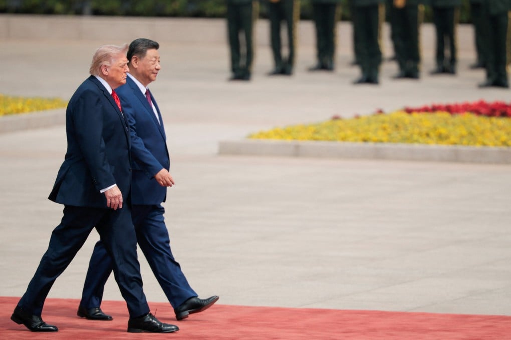 US President Donald Trump participates in a welcome ceremony with Chinese President Xi Jinping in Beijing on Thursday. Photo: Reuters