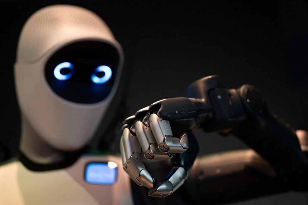 A robot demonstrates a task at the Nvidia booth during an AI conference in San Jose, California, on March 17. Photo: Reuters