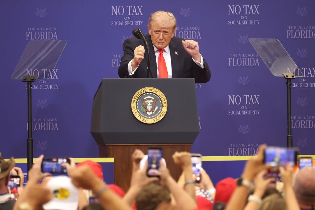 US President Donald Trump dances in front of a cheering crowd in Florida on May 1. Photo: TNS