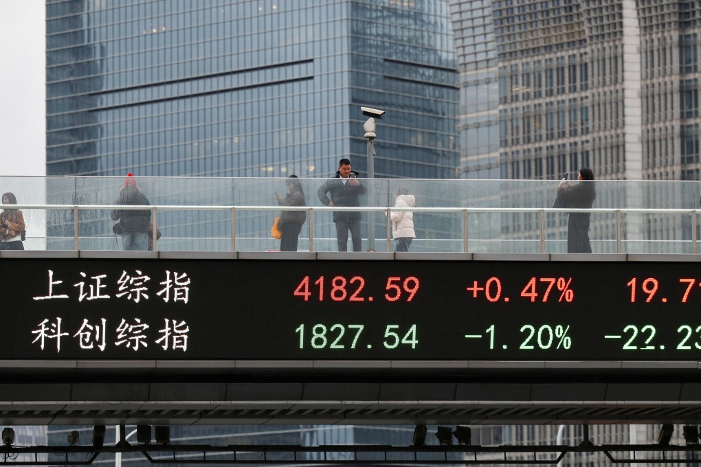 An electronic board shows stock prices in the Lujiazui financial district of Shanghai, China. Photo: Reuters