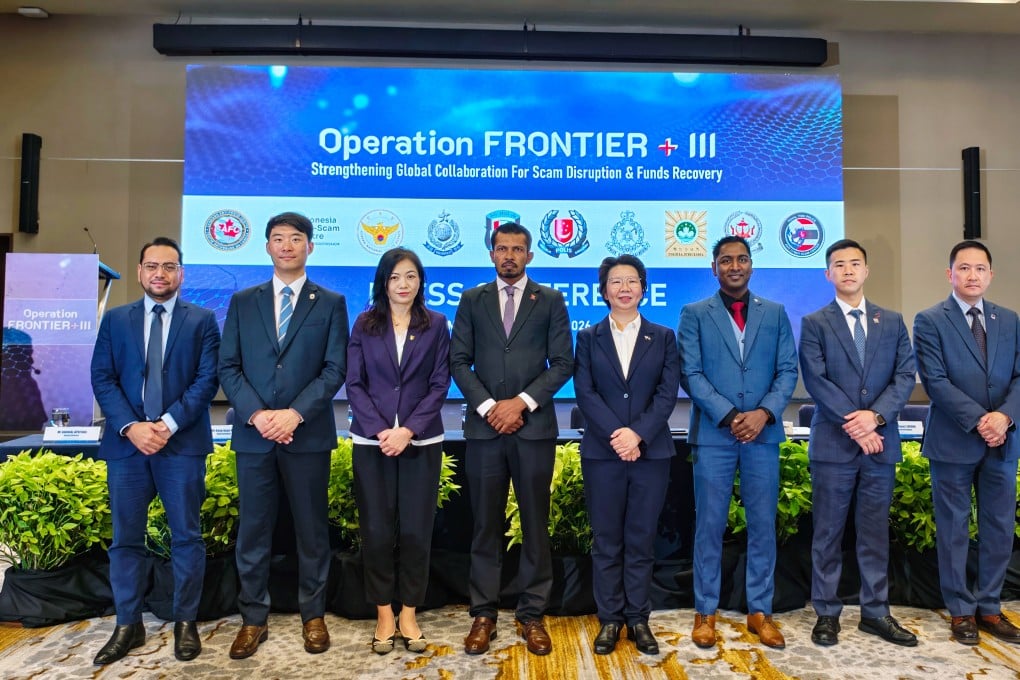 Officers from the Frontier+ initiative at a press briefing in the Maldives. Photo: Handout