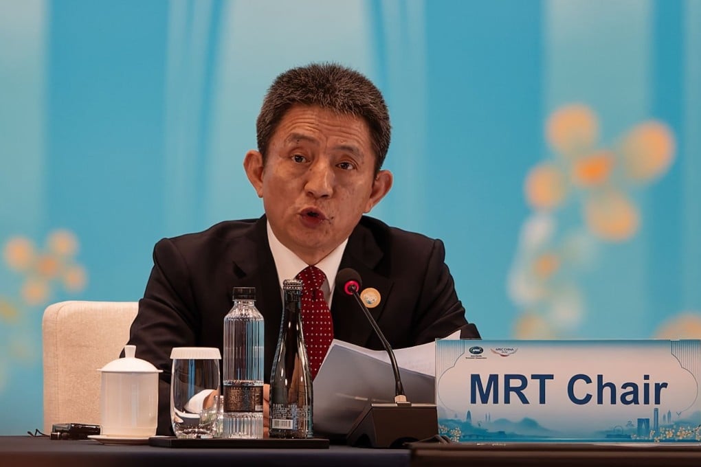 Li Chenggang, China’s international trade representative and a vice-minister of commerce, speaks during the opening ceremony of the Apec ministerial meeting in Suzhou, Jiangsu province, on Friday. Photo: EPA