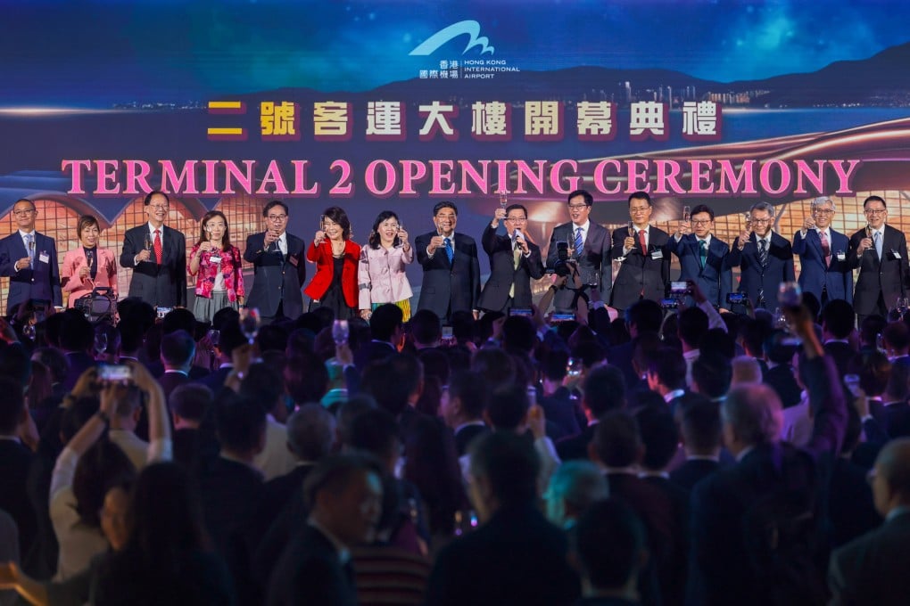 Officials attend the opening ceremony for Terminal 2 at Hong Kong International Airport. Photo: Dickson Lee