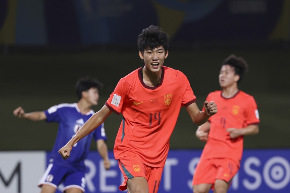 Zhao Songyuan scored China’s second goal from the penalty spot but it was not enough to beat Japan in the AFC U17 Asian Cup final. Photo: Xinhua