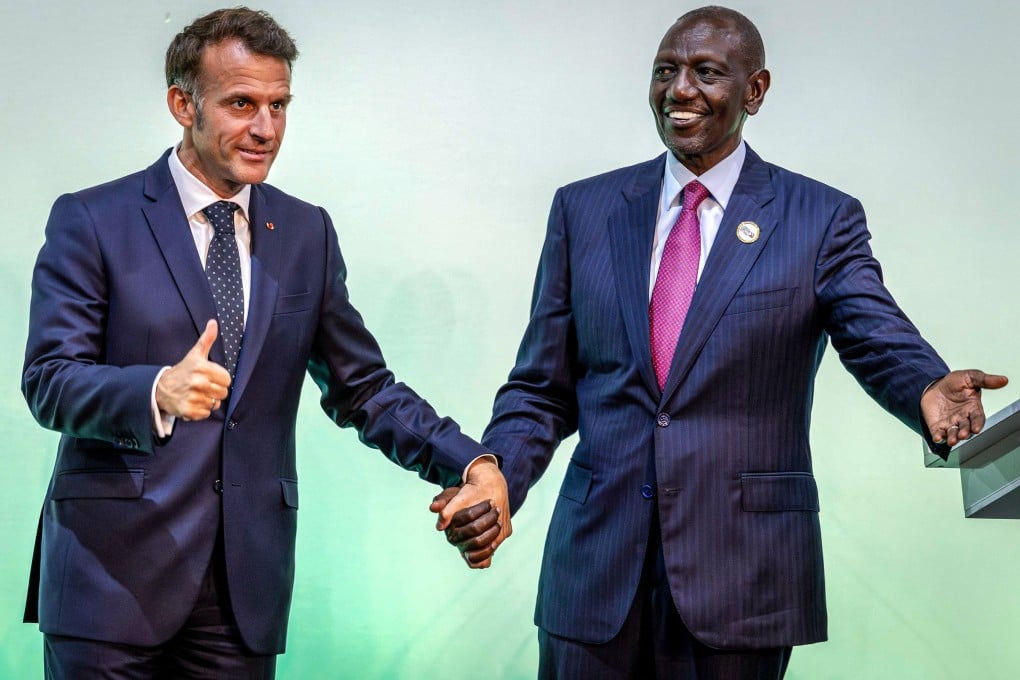 French President Emmanuel Macron and Kenyan leader William Ruto at the closing session of the Africa Forward Summit in Nairobi on Tuesday. Photo: AFP
