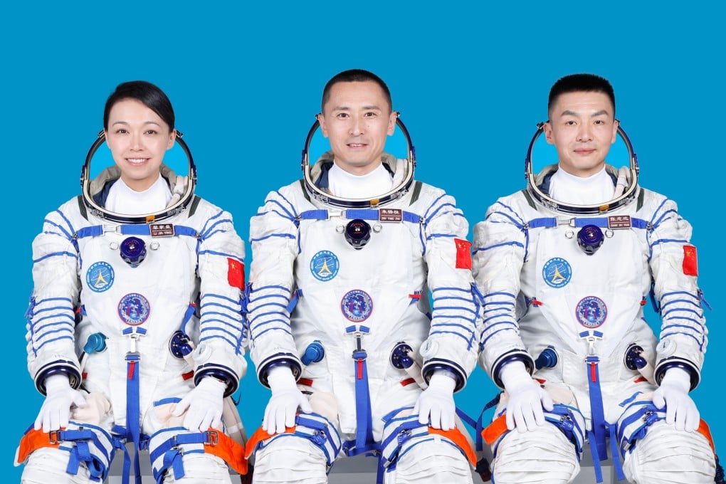 Lai Ka-ying (left) will join the Shenzhou-23 mission as a payload specialist, alongside astronauts Zhu Yangzhu (centre) and Zhang Zhiyuan (right). Photo: Xinhua