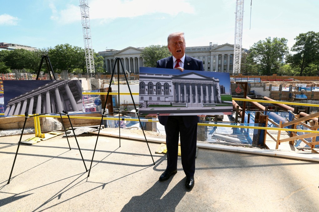 US President Donald Trump speaks at the construction site of the planned White House ballroom in Washington on Tuesday. Photo: Reuters