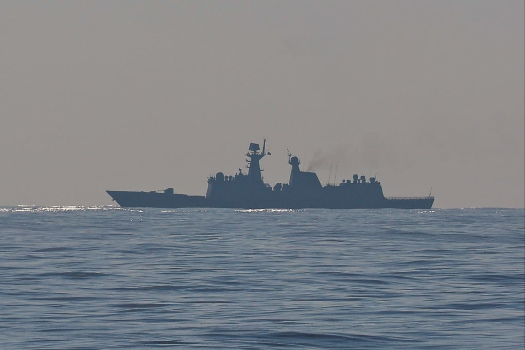 A Chinese warship is seen sailing near several Philippine and United States Navy vessels partaking in a multilateral maritime exercise as part of the Balikatan drills, after Washington deployed advanced missile systems to the Philippines on April 27, 2025. Photo: Getty Images