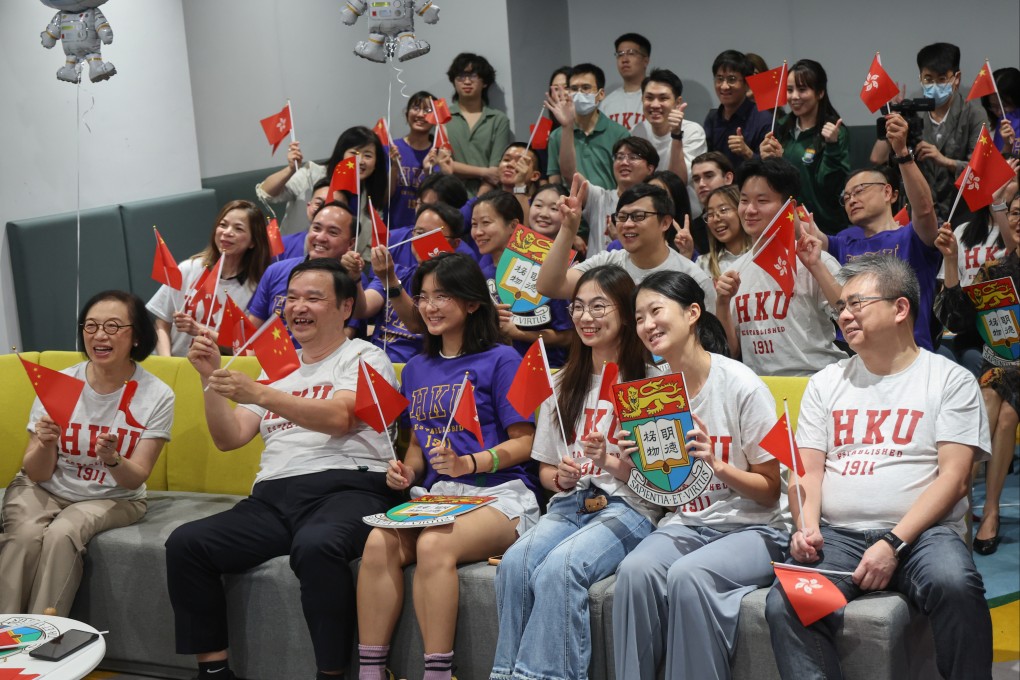 About 50 people gathered at an HKU dorm to watch the broadcast of the launch. Photo: Dickson Lee