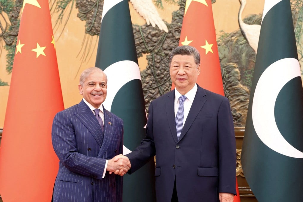 Chinese President Xi Jinping and Pakistani Prime Minister Shehbaz Sharif pictured at the Great Hall of the People in Beijing. Photo: Reuters