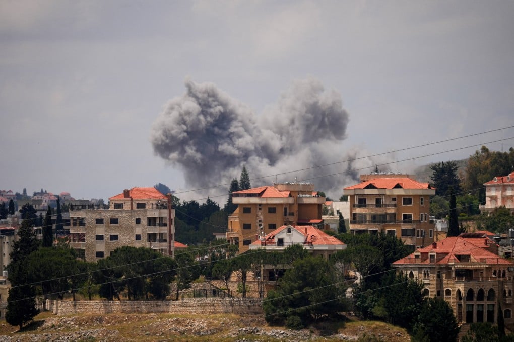 Plumes of smoke billow following Israeli strikes in Nabatieh, southern Lebanon Photo: Reuters