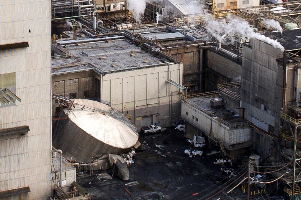 The aftermath of the tank implosion at the paper mill. Photo: Reuters