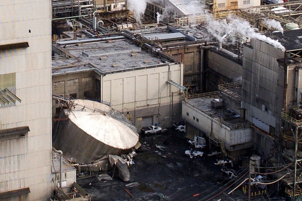 The aftermath of the tank implosion at the paper mill. Photo: Reuters