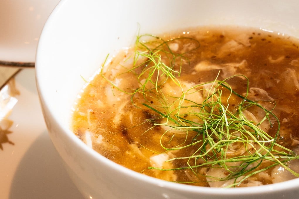 A complex soup of wu yu dan, or cuttlefish “roe”, created by chefs Li Chi-wai and Dong Zhenxiang that harkens back to the legendary Taishi five-snake soup that Dong once tried. Photo: Rosewood Hong Kong