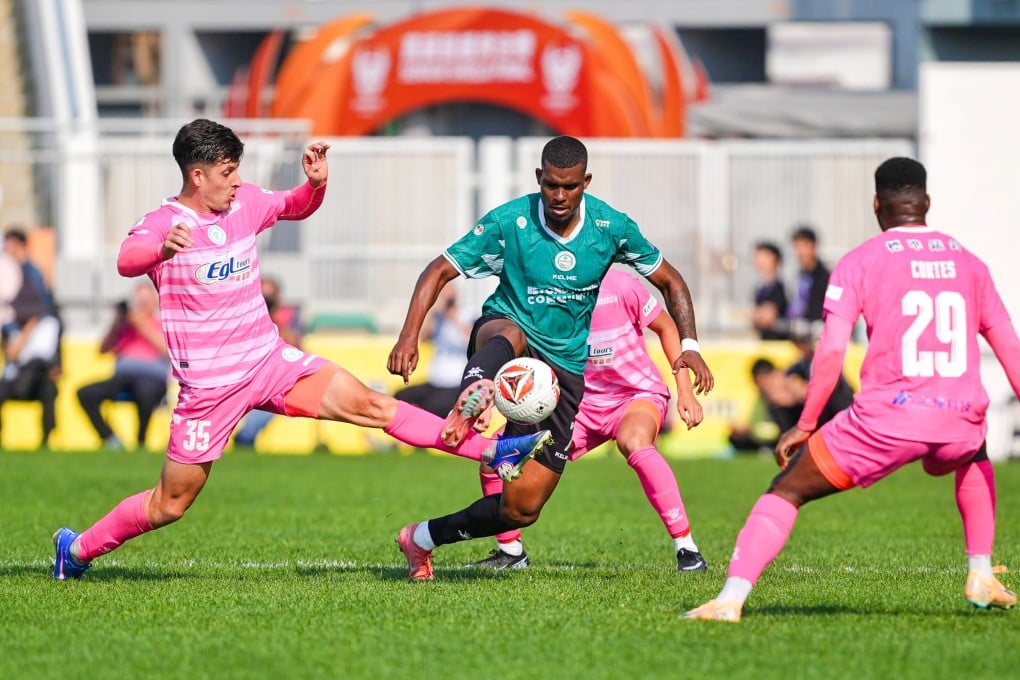 Michael Renner, here surrounded by three Rangers players during February’s Senior Shield final, is set to swap Tai Po for Eastern District. Photo: Elson Li