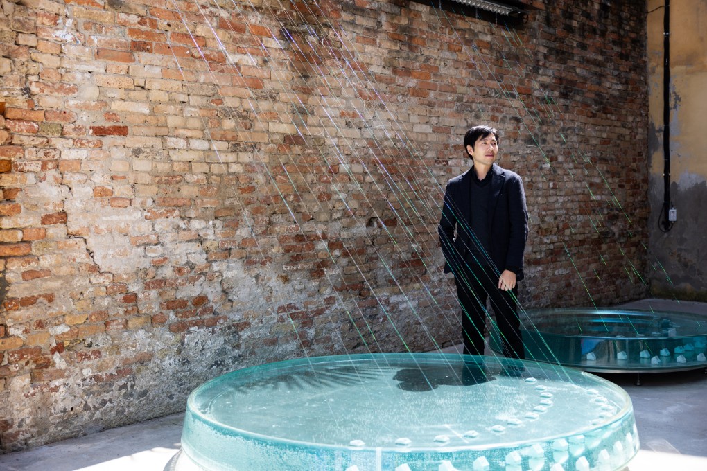 Kingsley Ng’s installation, Sometimes, There Are Clouds in Puddles, is inspired by a poem by the late Hong Kong poet Leung Ping-kwan, better known as Yasi.