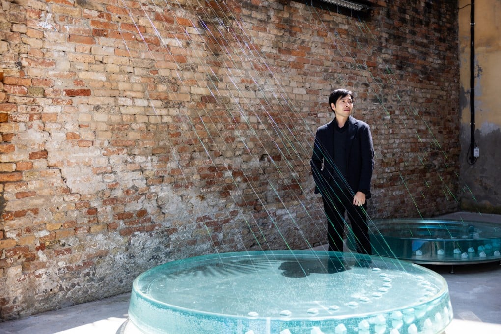 Kingsley Ng’s installation, Sometimes, There Are Clouds in Puddles, is inspired by a poem by the late Hong Kong poet Leung Ping-kwan, better known as Yasi.