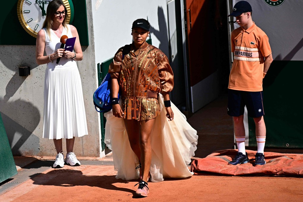 Japan’s Naomi Osaka arrives for her match against Croatia’s Donna Vekic on day five of the French Open at the Roland-Garros Complex in Paris on Thursday. Photo: AFP