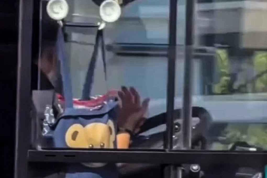 The 17-second clip shows the driver completely releasing his grip on the steering wheel while the bus is in motion. Photo: Handout