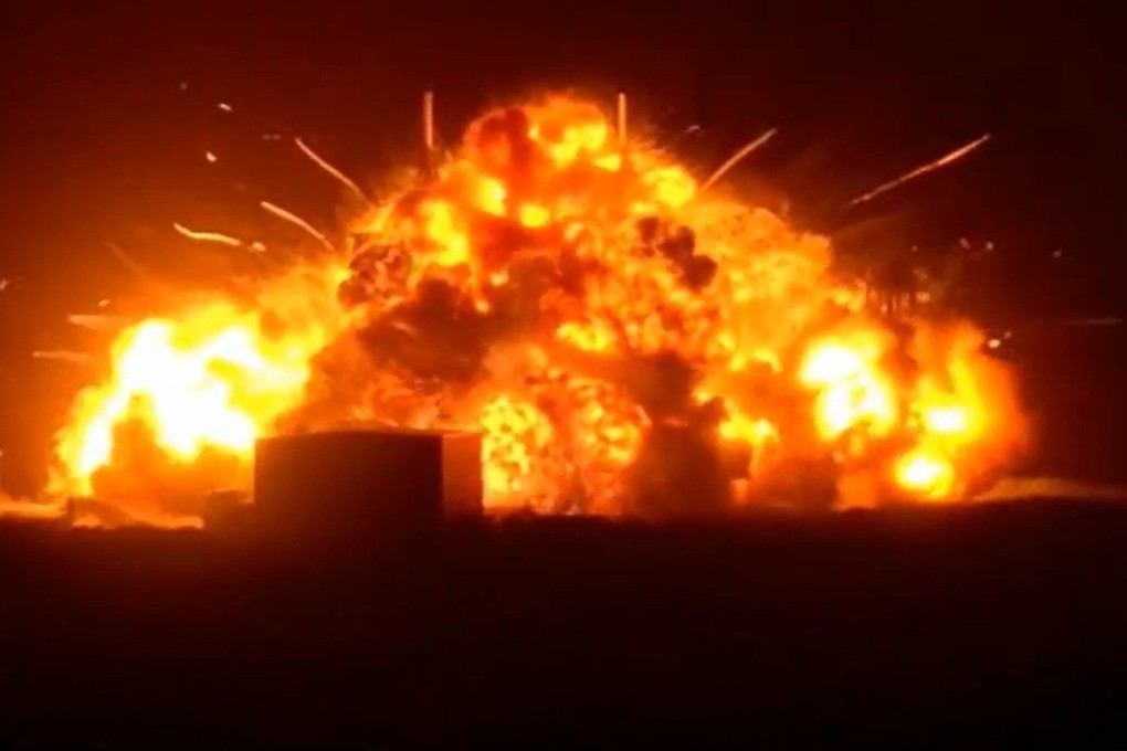 Blue Origin’s New Glenn rocket exploding in a massive fireball on Thursday. Photo: @NASASpaceflight via X