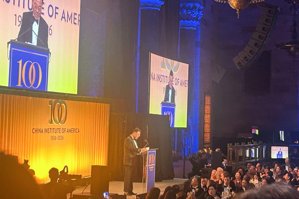 Ambassador Xie Feng addresses the attendees at the China Institute of America centennial gala in New York on Thursday. Photo: Lucy Quaggin
