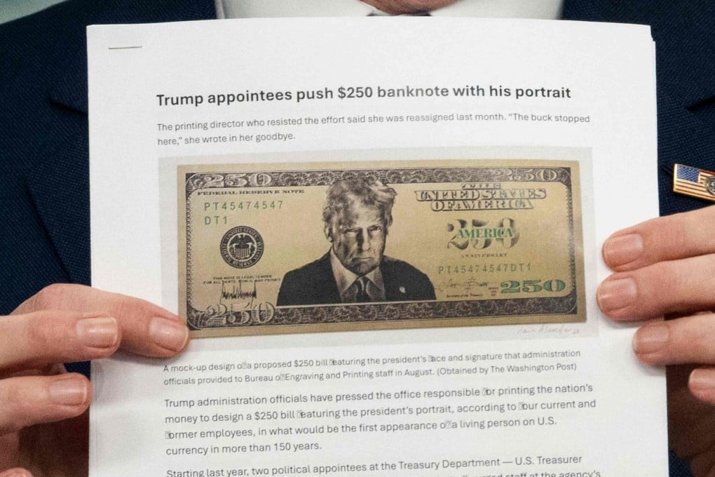 A proposed US$250 bill featuring President Donald Trump. Photo: AFP