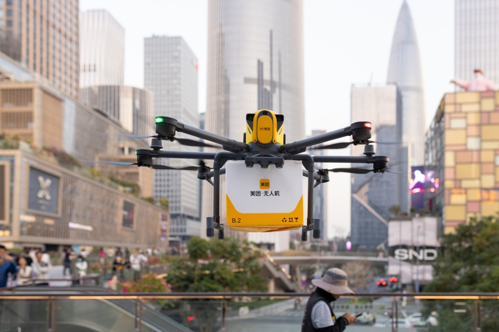 A food delivery drone takes off from a site near Shenzhen Bay Park in Shenzhen on January 17. Photo: VCG via Getty Images