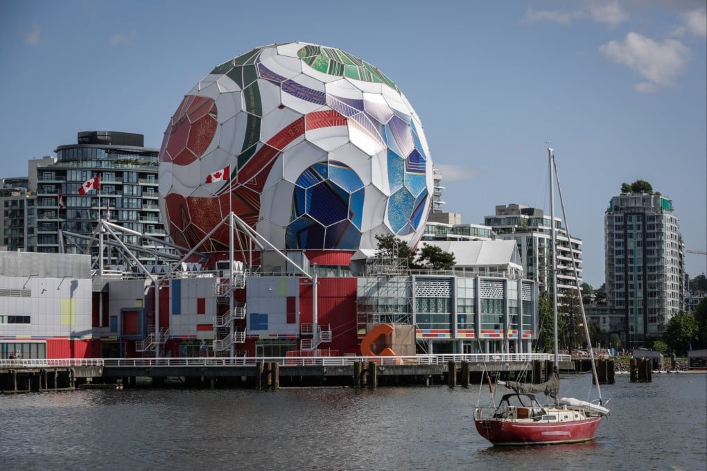 The dome of Science World is being transformed into a giant official match ball of the FIFA World Cup 2026 ahead of the tournament in Vancouver, British Columbia, Canada. Photo: Xinhua