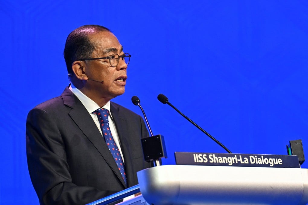 Malaysia’s Defence Minister Mohamed Khaled Nordin speaks at the Shangri-La Dialogue security summit in Singapore on Sunday. Photo: Reuters
