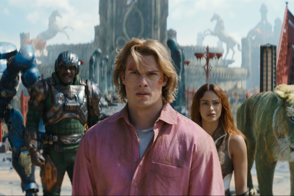(From left) Idris Elba, Nicholas Galitzine and Camila Mendes in a still from Masters of the Universe (category: IIA), directed by Travis Knight and co-starring Jared Leto.