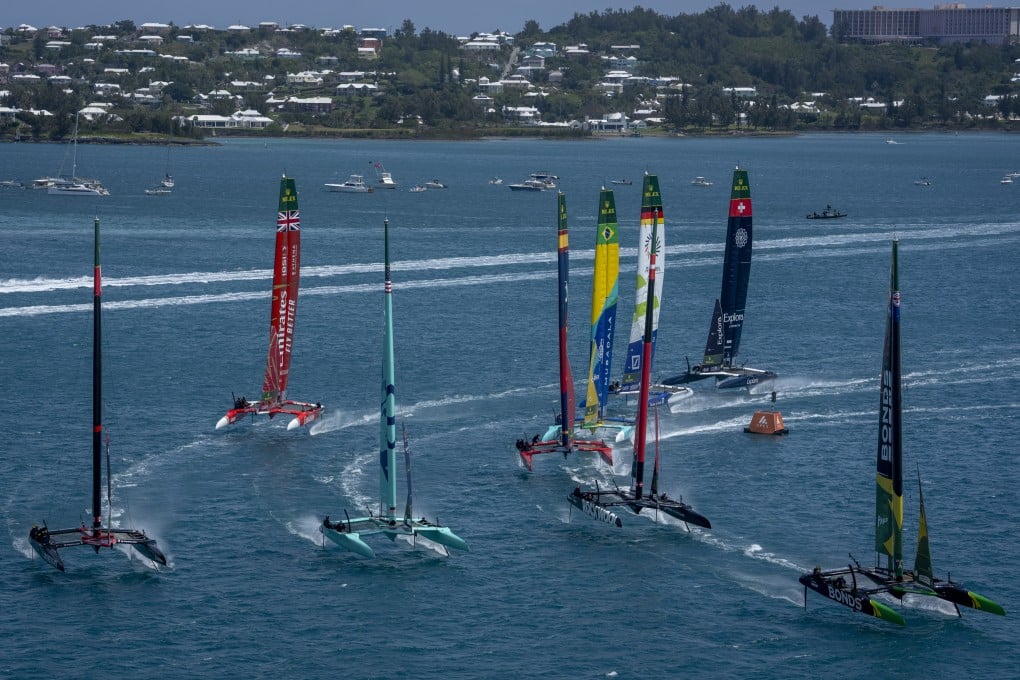Athletes sail during the Bermuda leg of the SailGP championships on May 9. Photo: SailGP