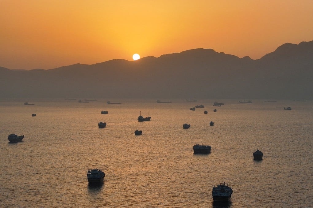 Vessels anchored in the Strait of Hormuz, as seen from Musandam, Oman. Photo: Reuters