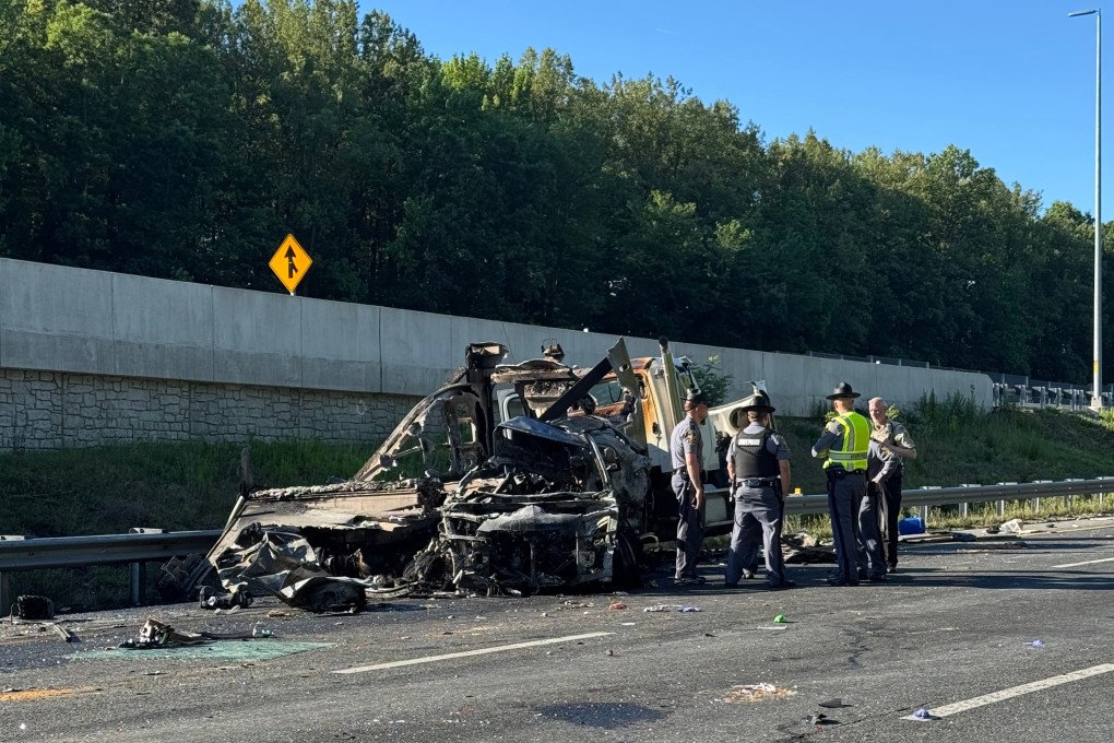 The scene of a fatal accident involving a passenger bus and other vehicles on Interstate 95 near Quantico, Virginia on Friday. Photo: Virginia State Police via AP