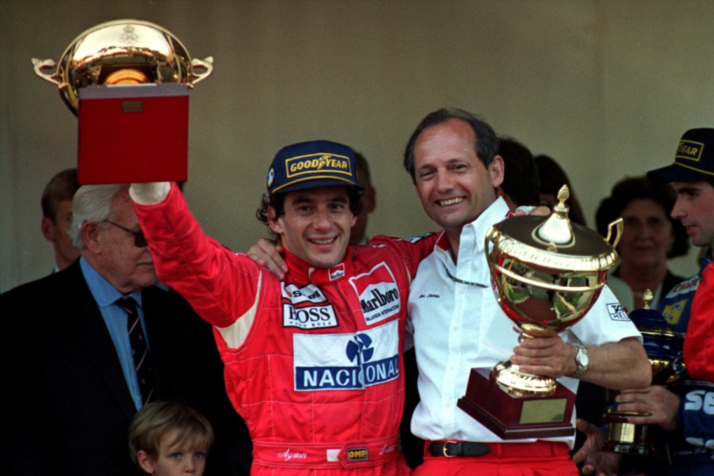 McLaren legend Ayrton Senna of Brazil (left) with team manager Ron Dennis after winning the 1993 Monaco Grand Prix. Photo: Reuters