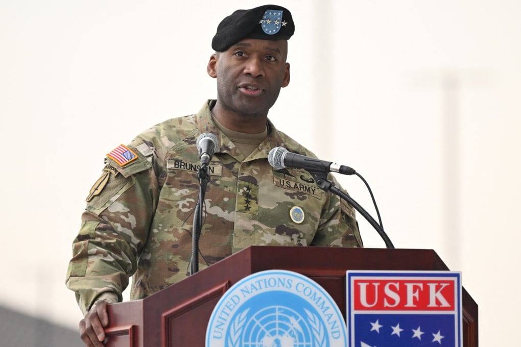General Xavier T. Brunson speaks at Camp Humphreys in Pyeongtaek, South Korea, in 2024. Photo: AFP