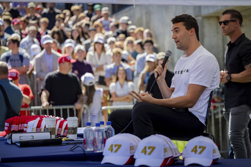 Charlie Kirk, moments before he was shot at Utah Valley University in September. Photo: The Deseret News via AP