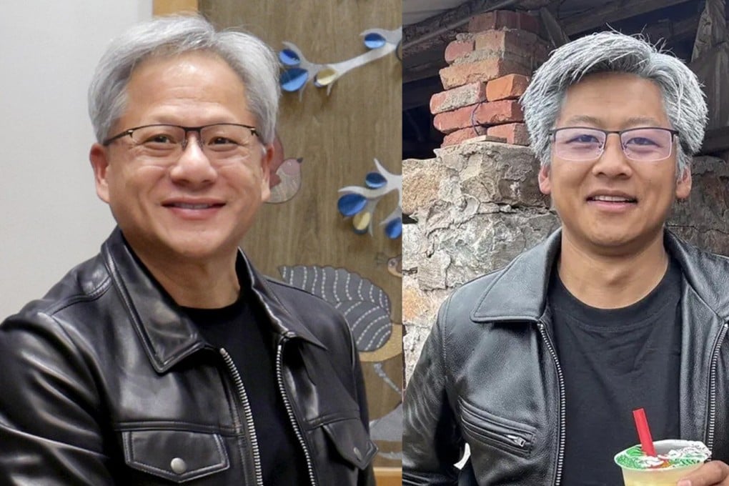 A Chinese man, right, who has spent US$28 to look like Nvidia boss Jensen Huang has garnered a large online following. Photo: Wikipedia,/chengdu.cn
