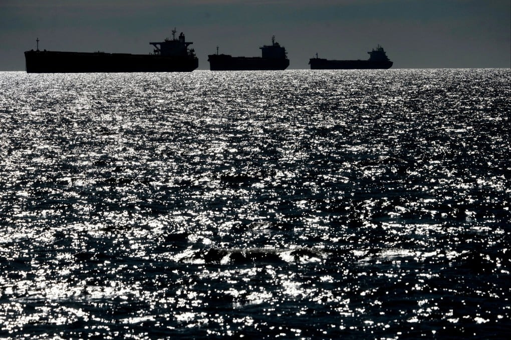Russia’s “shadow fleet” vessels wait in the unofficial anchorage area in the Gulf of Finland near Vaindloo, Estonia, on April 10. Photo: Reuters