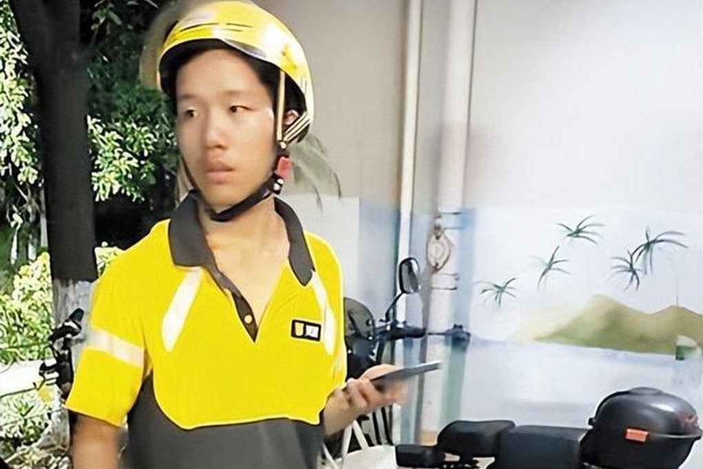 A 19-year-old man from Hunan moved to Changsha to deliver food while saving for technical school. Living under a bridge with his pet dog, he works long hours and has minimal belongings. Photo: Handout