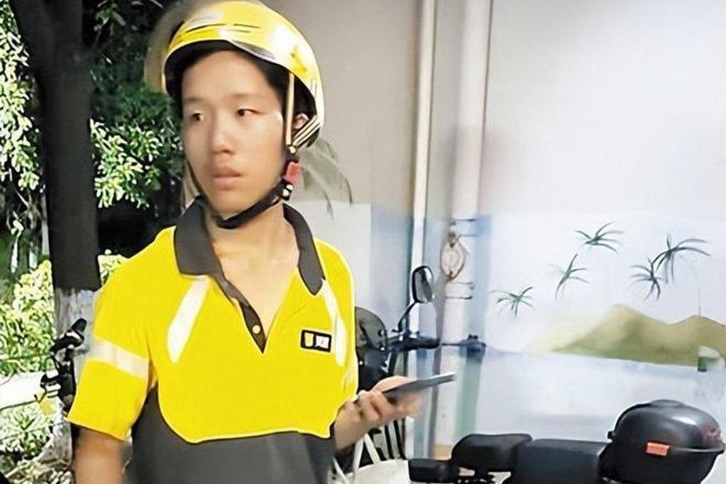 A 19-year-old man from Hunan moved to Changsha to deliver food while saving for technical school. Living under a bridge with his pet dog, he works long hours and has minimal belongings. Photo: Handout