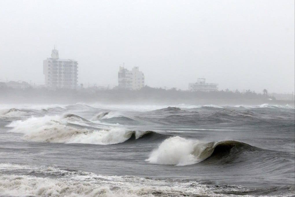 Waves lash the coastline of Minamiboso in Japan’s Chiba Prefecture as Typhoon Jangmi approaches on Wednesday. Photo: EPA