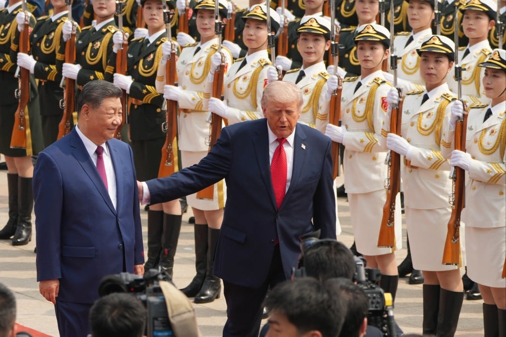 Chinese President Xi Jinping (left) and US President Donald Trump attend a welcome ceremony for the American leader held at the Great Hall of the People in Beijing on May 14. Photo: AP