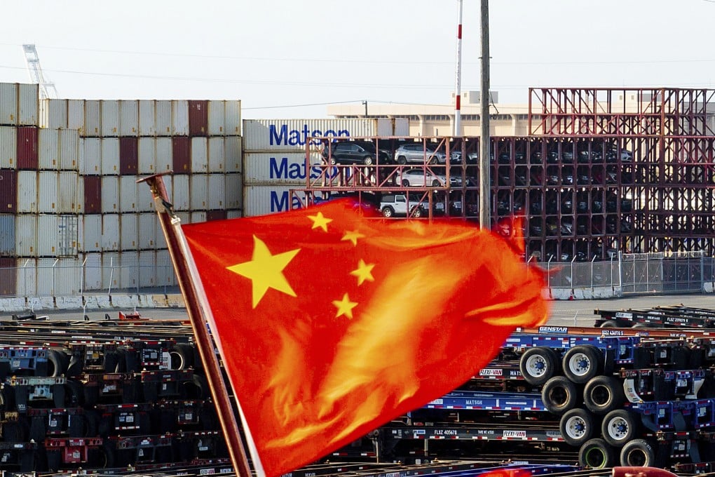 A Chinese flag flies from a ship at the Port of Oakland in the US state of California. Photo: AP