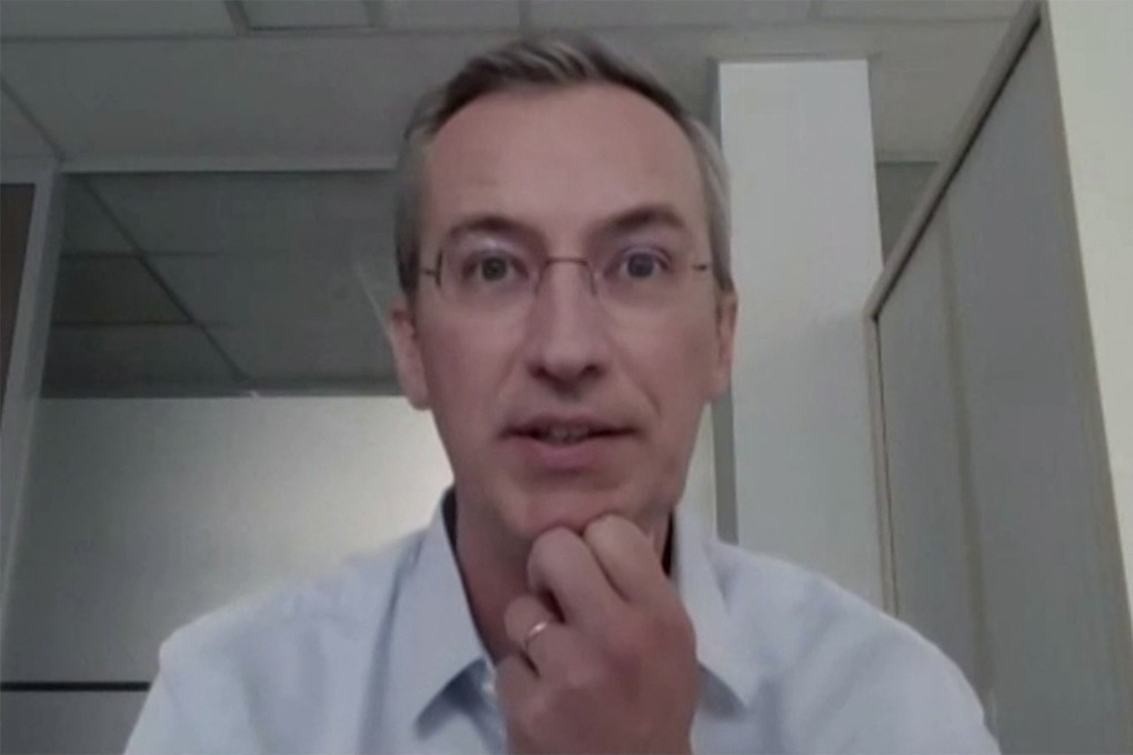 A video grab by the French Senate shows
conservative billionaire Pierre-Edouard Sterin delivering remarks via video link from an unknown location during a senate enquiry on financing transparency and influence in public office in Paris. Photo: AFP/French Senate